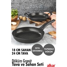 Fithome 18 cm Sahan 24 cm Tava Döküm Yanmaz Yapışmaz Tava ve Sahan Seti