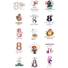 Bimotif Kadınlar Günü Sticker Seti, 4x4 Cm, 300 Adet (20 Sayfa)