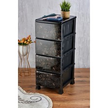 Feyza Design 4 Katlı Mermer Desenli Plastik Komidin, Sebzelik ve Çekmece No:6
