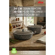 Fithome 24 cm Derin & 30 cm Pilav Karnıyarık Granit Döküm Tencere Seti Fırına Uygun Büyük Boy