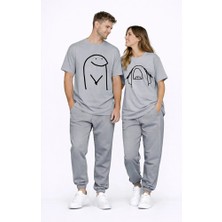 Nevermind Sevgili Kombini Çift Tişört Oversize Unisex Matching Couple Minimal Çizim Tasarım Çift Kombin Seti