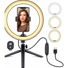 CAILON Masa Üstü 10 Inç LED Ring Light Tripodlu Telefon Tutucu |3 Işık Modu USB Bluetooth Kumanda