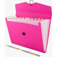Glanart Lastikli A4 Boy 13 Bölmeli Körüklü Dosya Fihrist Ayraçlı Fuşya Pembe 1 Adet