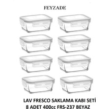 Feyza Design Şık 8 Parça Kilitli Cam Saklama Kabı Seti, 400CC, Beyaz Kapaklı