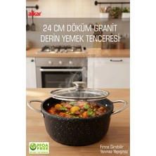 Fithome Orta Boy Derin Döküm Granit Yapışmaz Fırına Girebilir Yemek Tenceresi 24 cm
