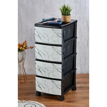 Feyza Design 4 Katlı Mermer Desenli Plastik Komidin, Sebzelik ve Çekmeceli Organize