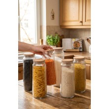 Feyza Design 6’lı Ahşap Kapaklı Uzun Cam Kavanoz Seti, Saklama ve Organizasyon Için Ideal