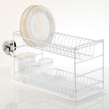 Feyza Design Paslanmaz Çift Katlı 50 cm Beyaz Tezgah Üstü Bulaşık Kurutmalık