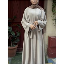 Modaco Fermuarlı Sade Ferace: Dubai Krep Kalitesi - Krem