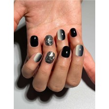 Özgürce Ombre Jel Takma Tırnak ve Aksesuarlar, Siyah, Gümüş, Gri, M Beden