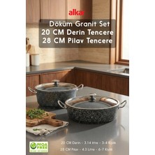 Fithome 2'li Tencere Seti 20 cm Derin Yemek 28 cm Basık Pilav ve Karnıyarık Tencere Seti Granit Döküm