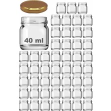 Feyza Design 40 ml Şeffaf Numune Cam Kavanoz, Gold Kapaklı, 50 Adet Set