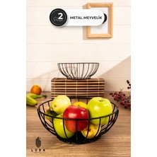 Feyza Design Şık ve Fonksiyonel 2’li Oval Siyah Metal Meyve ve Sebze Saklama Seti