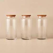 Feyza Design Ahşap Kapaklı 3'lü Kavanoz Seti, Naturel, 1400 cc