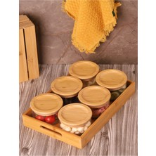 Feyza Design Bambu Kapaklı Cam Kahvaltılık Seti, 6'lı Tepsi ile Şık ve Pratik Kullanım