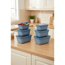 Feyza Design 6’lı Mavi Dikdörtgen Saklama Kabı Seti, Mikrodalga ve Derin Dondurucu Uygun