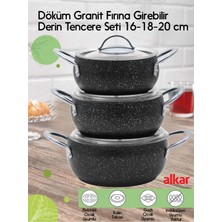 Fithome 3'lü Döküm Granit Ezme Güveç Tencere Seti 16-18-20 cm Fırına Girebilir