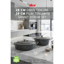 Fithome 28 cm Derin & 28 cm Pilav Karnıyarık 2'li Granit Döküm Tencere Seti Fırına Girebilir