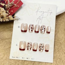 Özgürce Leopar Desenli Kendinden Yapışkanlı Takma Tırnak Seti 10 Adet M Beden