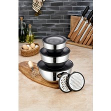 Feyza Design Paslanmaz Çelik 9 Parça Rende ve Çırpma Kabı Seti, Kapaklı Mutfak Aksesuarları