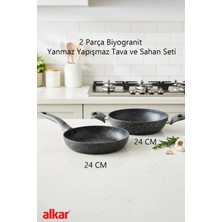 Fithome 2 Parça 24 cm Bio Granit Sahan ve Tava Seti Yanmaz Yapışmaz, Sağlıklı ve Dayanıklı Kullanım