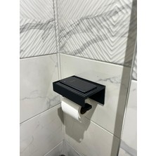 Özkoç Tuvalet Kağıtlığı, Modern Siyah Renkli Kendinden Yapışkanlı Telefon Raflı Tuvalet Kağıdı Tutucu