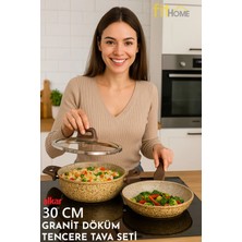 Fithome 30 cm Tava ve Tencere Seti Granit Döküm Yanmaz Yapışmaz