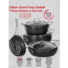 Fithome 7 Parça 20-22 cm Derin Tencere 26 cm Pilav Tenceresi 26 cm Tava Fırına Girebilir Granit Tencere Seti