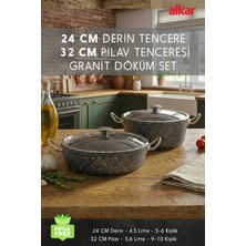 Fithome 24 cm Derin & 32 cm Pilav Karnıyarık Granit Döküm Tencere Seti Fırına Uygun Büyük Boy