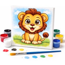 Ay Işığı Store 20X20 cm Çocuk Boyama Tuvali – Kendin Boya Hobi & Aktivite Set - Aslan