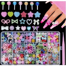 Özgürce 15'li 3D Tırnak Süsleri Seti, Nail Charm ve Nail Art Objeleri