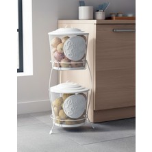 Feyza Design Çift Katlı Metal Sebzelik, Patates ve Soğan Için Şık Saklama Sepeti