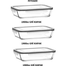 Feyza Design Feyzade Fresco Saklama Kabı Seti 3’lü 1900CC Gri Kapaklı, Pratik ve Şık