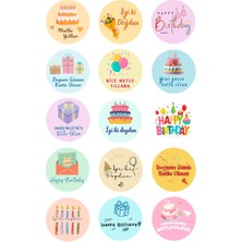 Bimotif Doğum Günü Tebrik Sticker Seti, 4x4 Cm, 15 Çeşit (1 Sayfa)