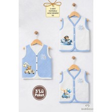 Babyden's Erkek Bebek 3’lü Jakarlı Yelek Set Çıtçıtlı Bebek Yeleği Ayıcık Baskılı,pamuklu,yenidoğan Yelek Seti