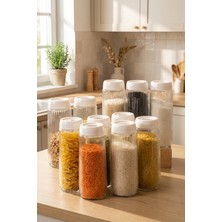 Feyza Design 12'li Uzun Cam Kavanoz Seti 1500 Ml, Saklama Kabı, Bakliyat, Makarna, Un, Şeker