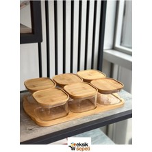 Feyza Design 6'lı Bambu Kapaklı Cam Kahvaltılık Seti, Şık ve Kullanışlı Tasarım