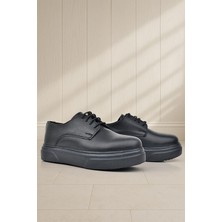 Xo Kids Rakerplus Derby Hakiki Deri Siyah Mat Yüksek Tabanlı Çocuk Klasik Ayakkabı