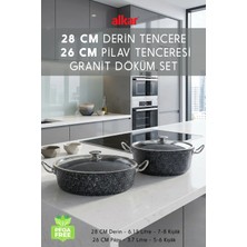 Fithome 2'li Fırına Girebilir 28 cm Döküm Derin Tencere ve 26 cm Döküm Pilav Tencere Seti