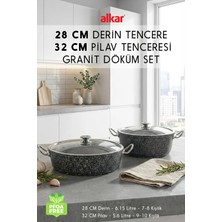Fithome 28 cm Derin & 32 cm Pilav Karnıyarık Granit Döküm Tencere Seti – Fırına Girebilir Büyük Boy