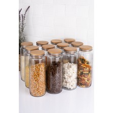 Feyza Design 12'li Büyük Cam Kavanoz Seti, Vakum Kapaklı, Erzak ve Bakliyat Saklama