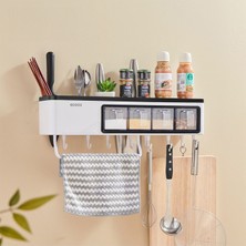 Feyza Design Yapışkanlı Bölmeli Mutfak Düzenleyici, Baharatlık, Havlu ve Telefon Tutucu