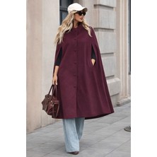 Comstar Kadın Düğmeli Premium Comfort Bordo Kaşe Panço