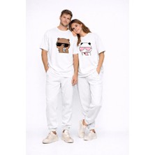 Nevermind Sevgili Kombini Panda Bardak Baskılı Çift Tişört Oversize Unisex Partner Kombin Çift Seti Hediye