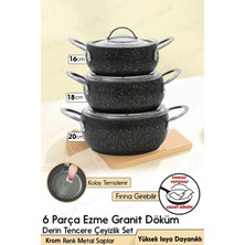 Fithome 3'lü Granit Tencere Seti 16-18-20 cm Güveç Tencere Fırına Girebilir Yapışmaz Tencere Seti