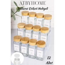 Feyza Design Bambu Kapaklı 12 Adet Cam Baharatlık Seti 120 Ml, Etiket Hediyeli