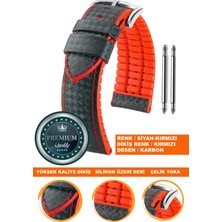  20mm-22mm-24mm saatlerle uyumlu soft silikon deri saat kordonu kayışı ls35-karbon-kırmızı