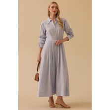 Seçil Kadın Desenli Pileli Elbise 1013 Mavi