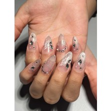 Özgürce F22 S Beden Nude Kedi Gözü Kelebek Taşlı Protez Jel Tırnak Seti