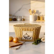 Feyza Design Hasır Görünümlü Kapaklı Kulplu Patates ve Soğan Saklama Kabı